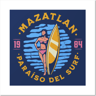 Vintage Mazatlan, Mexico Surfer's Paradise // Retro Surfing 1980s Badge Posters and Art